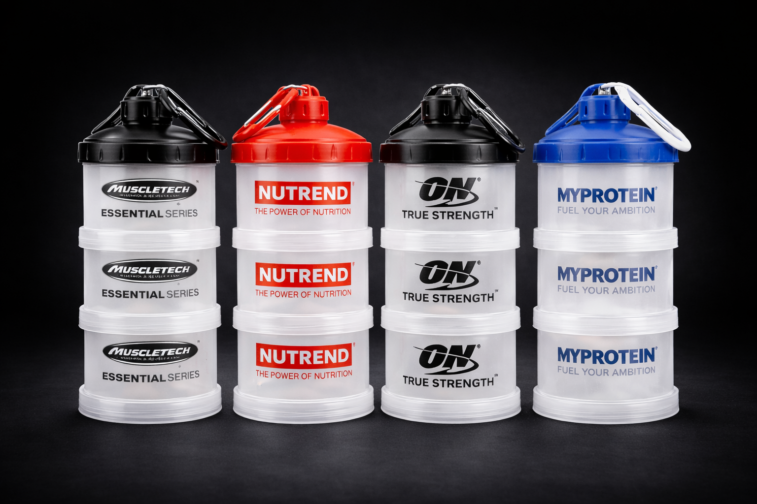 Boîte à protéines portable avec entonnoir – compartiments pratiques pour compléments et snacks