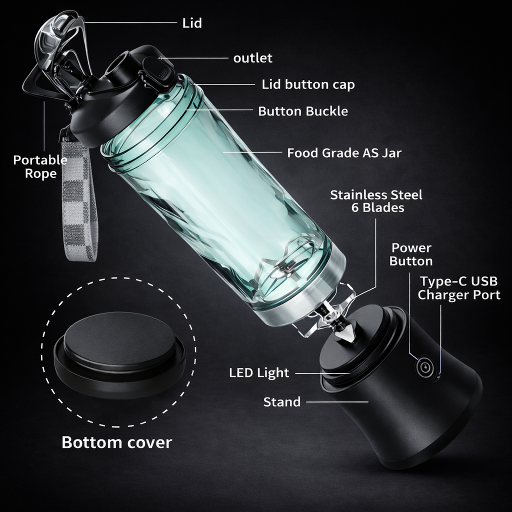 Blender Portable 600ML – Mixez Smoothies et Jus Partout