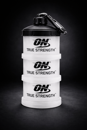 Boîte à protéines portable avec entonnoir – compartiments pratiques pour compléments et snacks